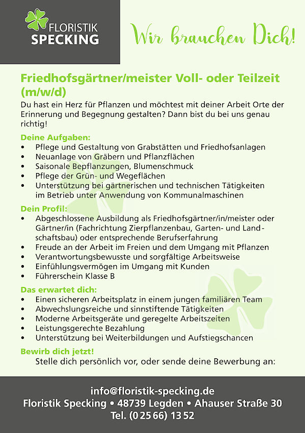 Stellenanzeige Gärtner